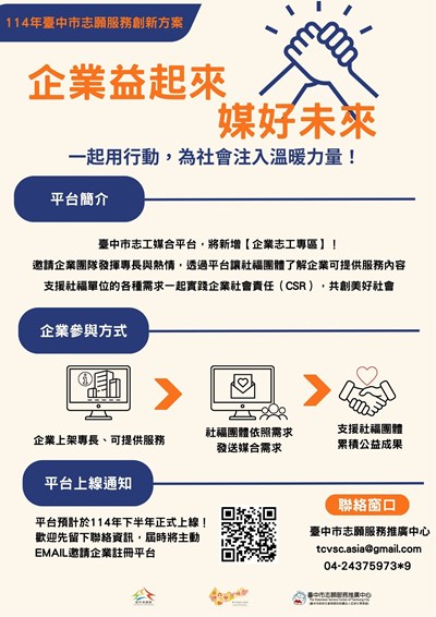 1140526臺中市志工媒合平臺新增企業志工專區