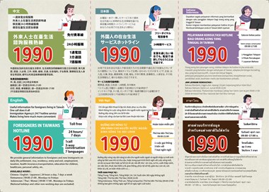 外來人士在臺生活諮詢服務熱線1990摺頁
